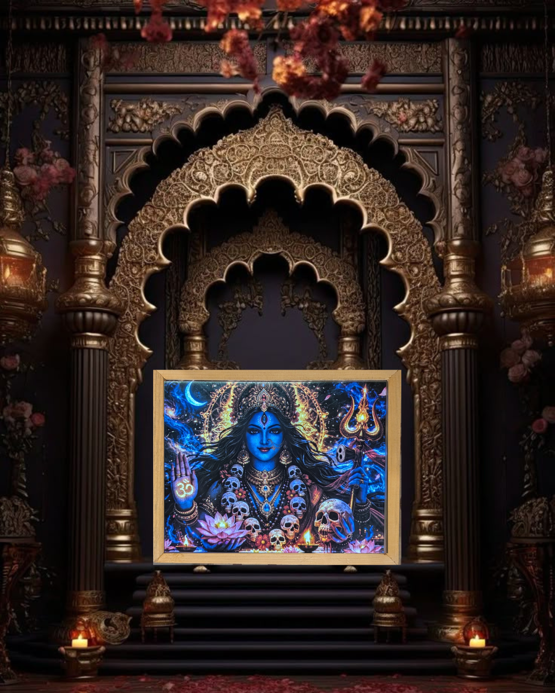 Maa Kali Cosmic spritual night lamps– Fierce Divine Energy Premium Framed [Landscape]